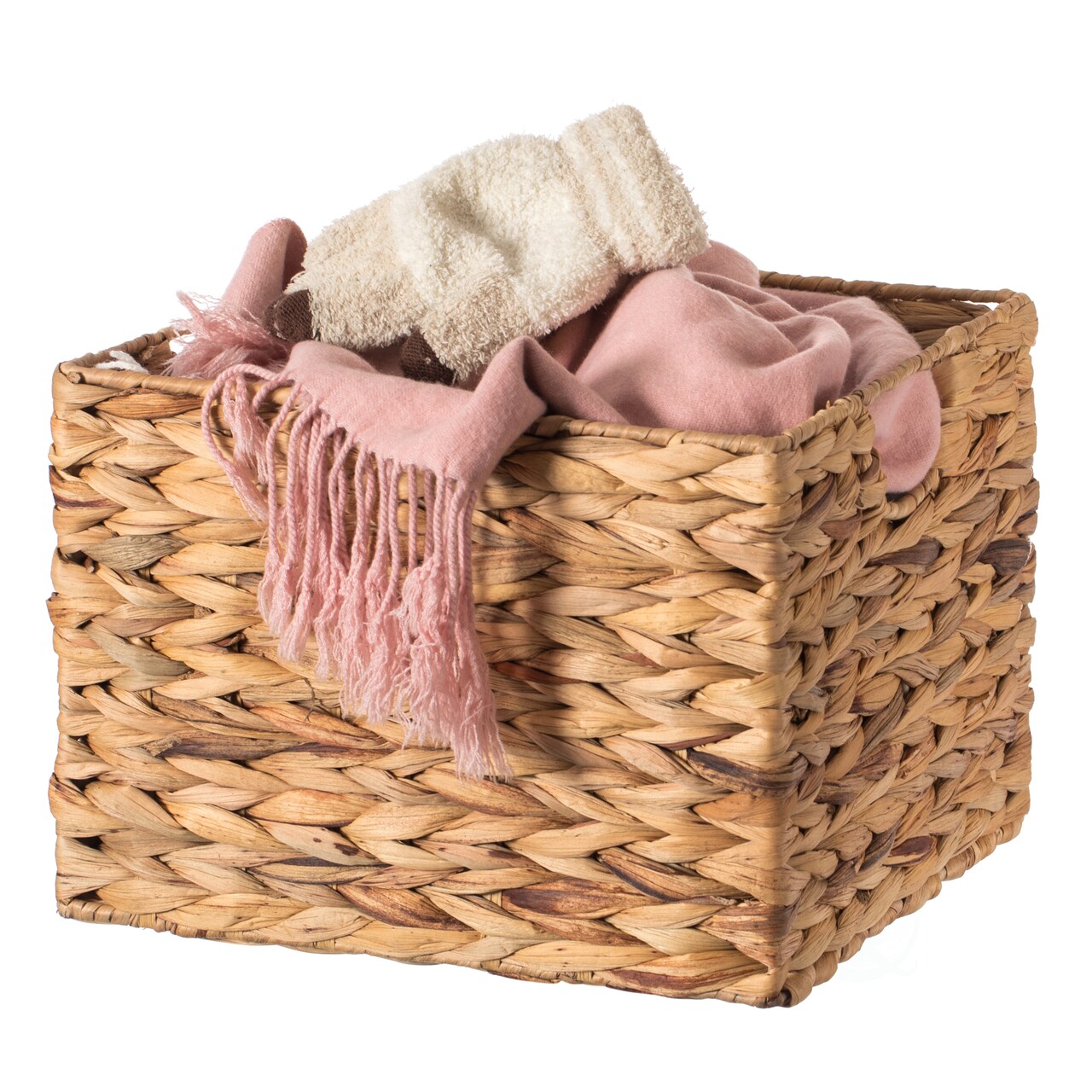 Natural Decorative Woven Water Hyacinth Storage Basket for The Playroom, Bedroom, and Living Room